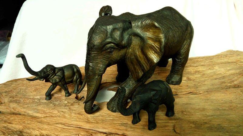 銅製  母子象 大象