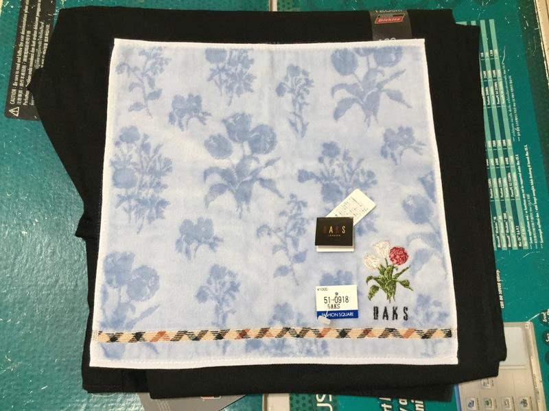 《M-SHOP》DAKS 小方巾 毛巾（天空藍花朵圖案）約28*28cm 日本製 100%綿 川邊（株）
