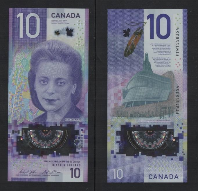 【低價外鈔】加拿大 2018年 10Dollars 加幣 新版直立式塑膠鈔一枚，最新發行！