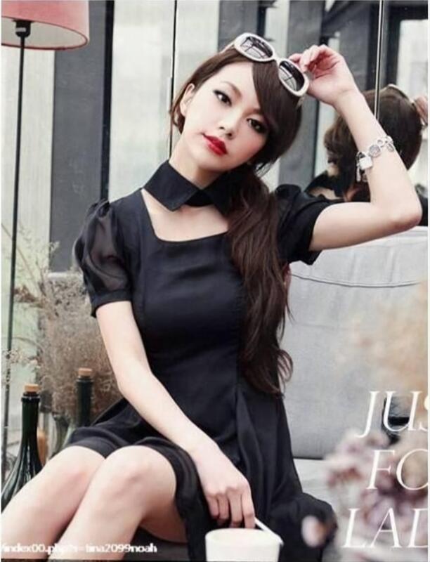 CAT 515🍀韓版法式復古方領公主袖雪紡紗連身裙洋裝(附活動式造型假領)