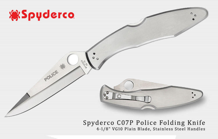 【angel 精品館 】SPYDERCO 美國警用POLICE不鏽鋼柄平刃折刀 C07P