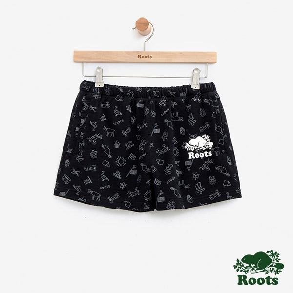【Roots】加拿大系列-滿版印花短褲(黑色)~M