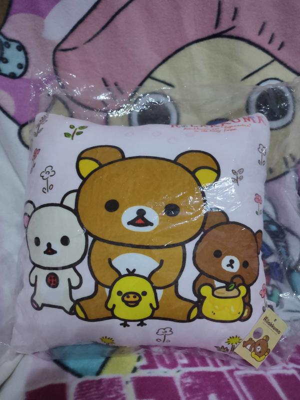 【強生的家】正版拉拉熊 12吋 茶小熊印刷方枕 抱枕 方枕 靠枕
