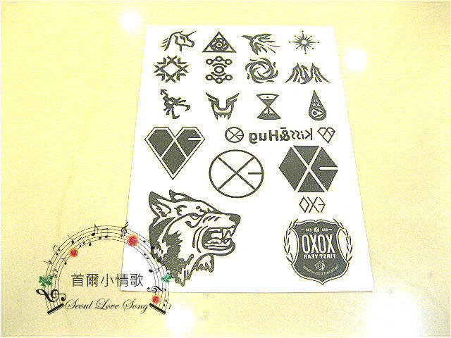 【首爾小情歌】EXO 紋身貼紙。EXO-K EXO-M 周邊 應援 刺青貼紙 XOXO 狼與美女 KRIS LUHAN