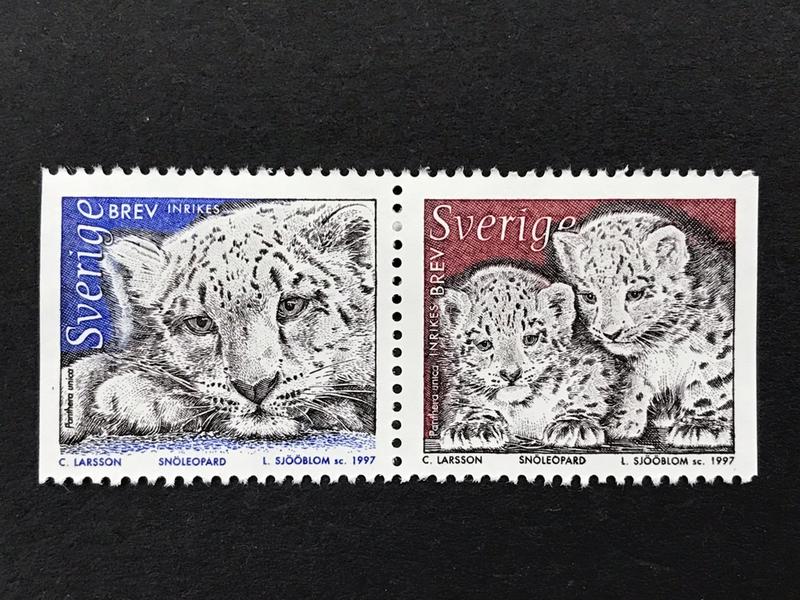 瑞典 1997.02.28 #野生動物 大小雪豹 套票2全65元 買3出小本票