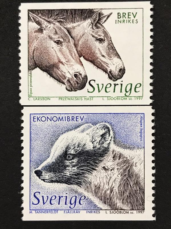 #瑞典 1997.02.28 #野生動物 北極狐與普氏野馬 套票2全 65元