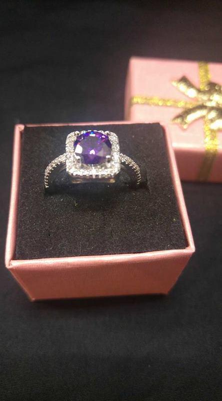 日韓時尚一克拉方型彩色水晶鋯石戒指銀戒情人節生日禮物買一送二
