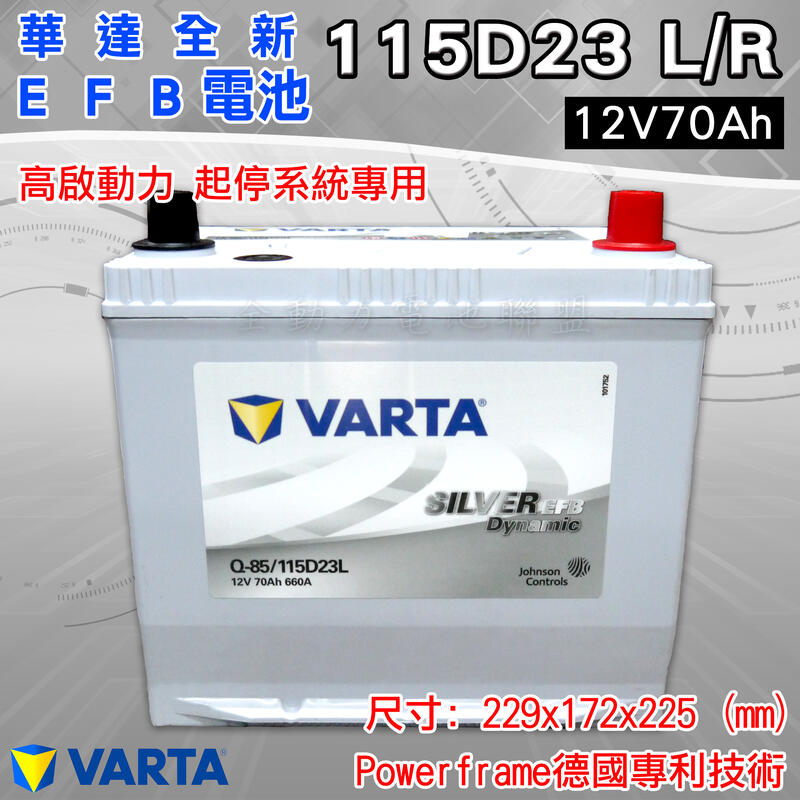 全動力-VARTA 新華達 Q85 EFB電池 115D23L 115D23R (70Ah)起停系統車款