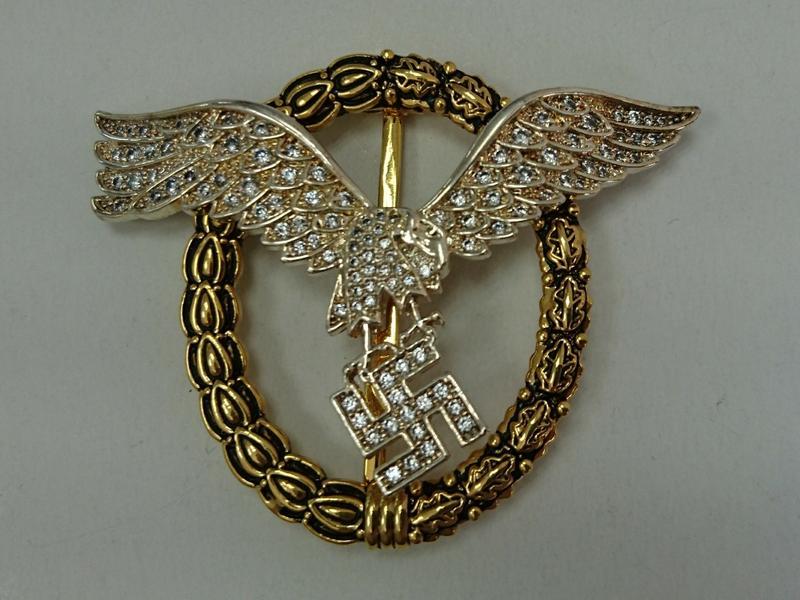 [複刻]二戰 納粹 德軍 空軍 金級 鑲鑽 鑽石 飛行員證章 勳章 勛章