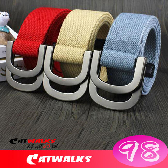 台灣現貨 Catwalk's 搖滾の貓 軍事風時尚寬版雙D扣環加長帆布腰帶 120公分 九色現貨