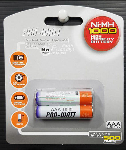 pro-watt 4號 AAA 鎳氫充電電池1000mAh 公司貨總代理(2入) 非水貨 充電池