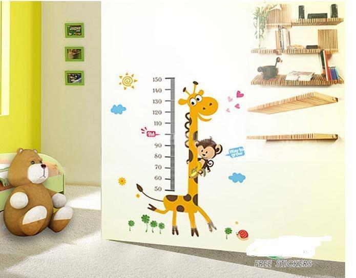 ★貝比童館★ 長頸鹿猴子圖案測量身高牆壁貼紙圖畫客廳臥室兒童房幼兒園玻璃貼