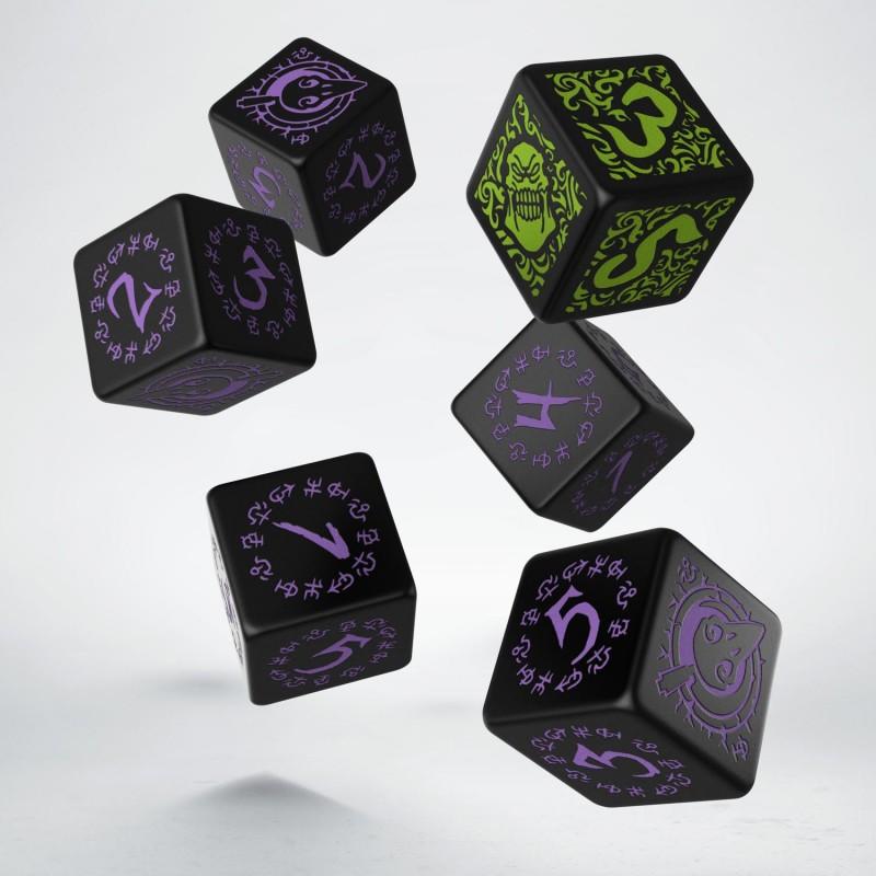 骰子人桌遊-血鬥部族 格林家族Hordes Grymkin(黑底紫) 5入套骰+1顆6面骰=Q-workshop