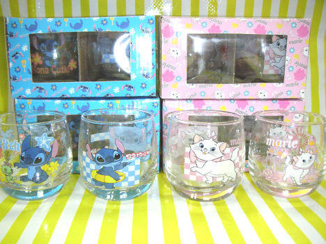 迪士尼瑪莉貓/史迪奇水杯/玻璃杯【可愛清涼上市 買2組送瑪莉貓化粧包】