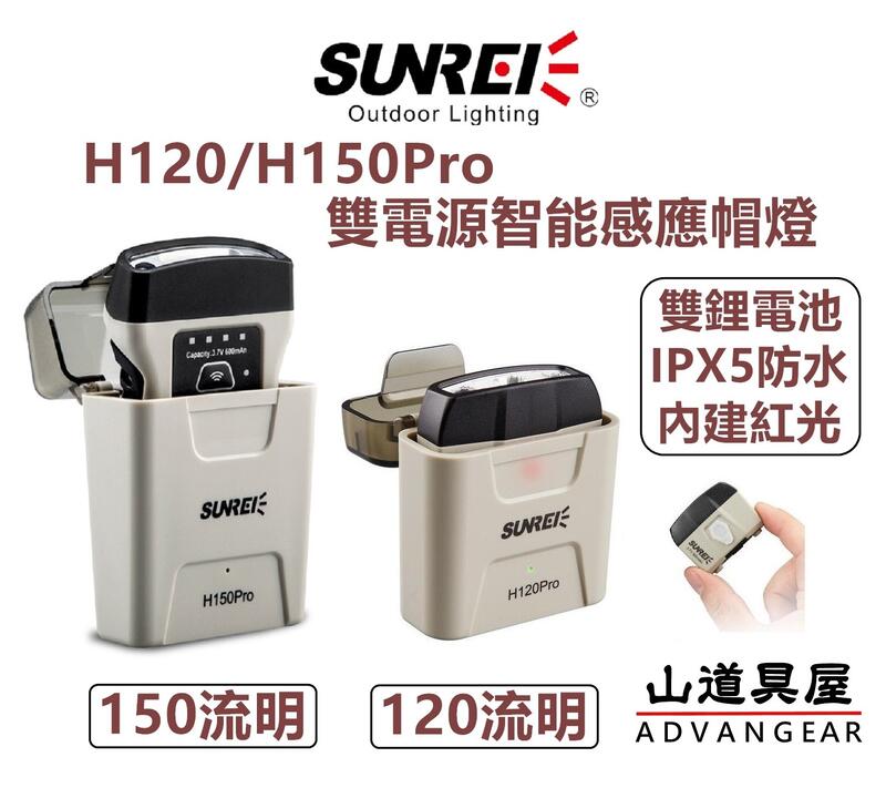 【山道具屋】SUNREE H120/150Pro 超輕防水USB雙鋰電感應帽夾燈