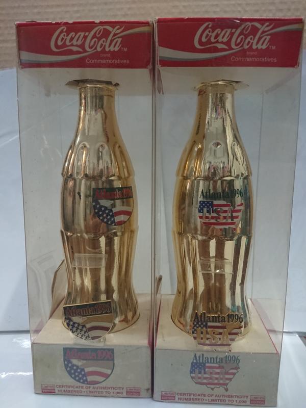 美國1996 亞特蘭大奧運 記念鍍金瓶 各限定1000瓶 兩瓶一套 付保證編號卡 徽章(3)