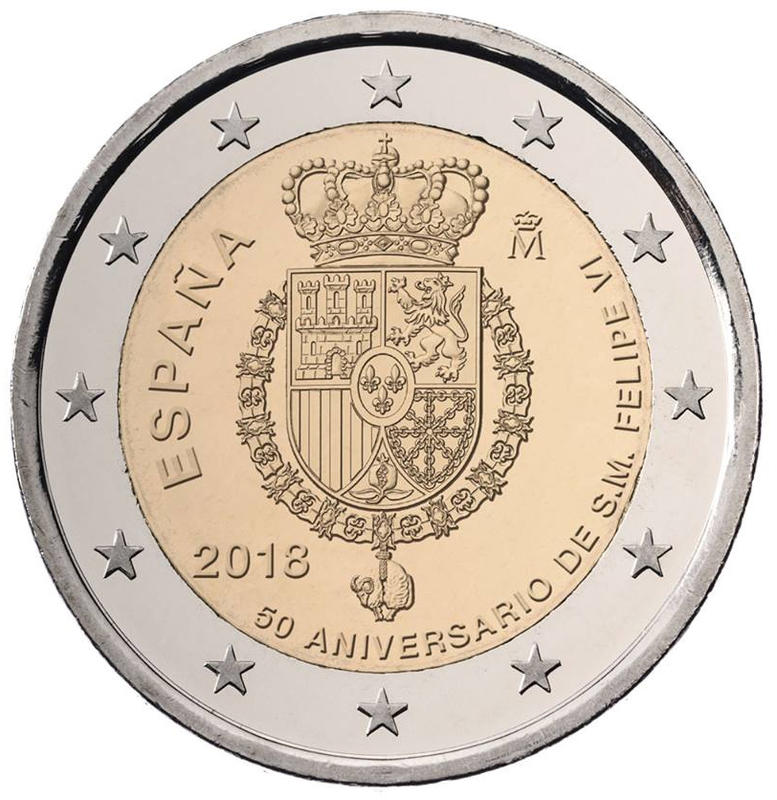 【幣】EURO 西班牙2018年發行 西班牙國王Felipe VI王徽 2歐元紀念幣
