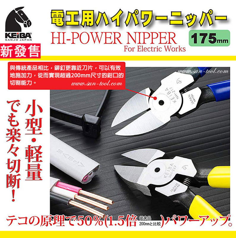 sun-tool 機車工具 日本 KEIBA 040- NH-227 電工專業用斜口鉗 小巧輕巧 輕鬆切割
