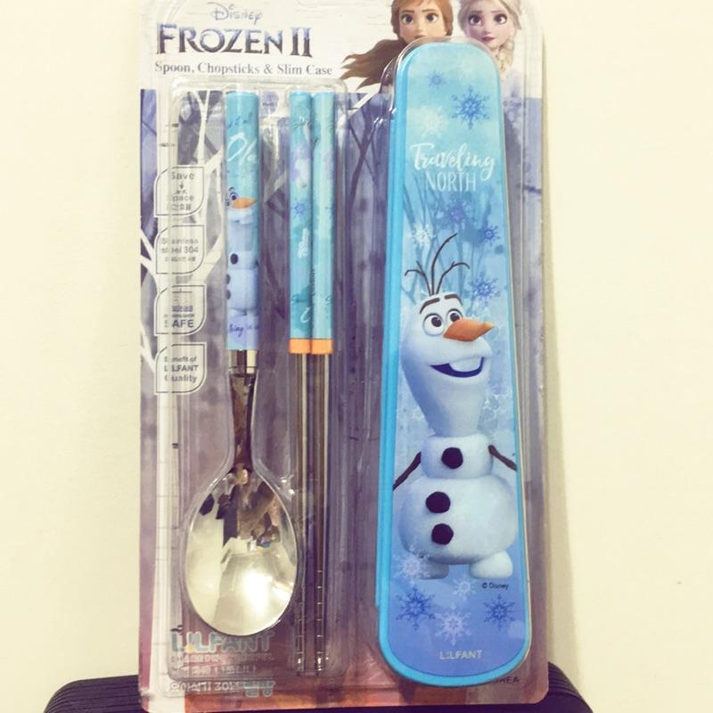 正版 冰雪奇緣2 收納餐具組 韓國製造 筷子 湯匙 餐具盒 艾莎 安娜 雪寶 兒童餐具