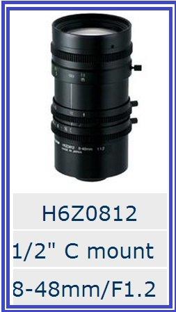 高速攝影機系統-工業檢測相機 配件:H6Z0812 (8-48mm, F1.2) 手動可調焦鏡頭, C/CS Mount相機用鏡頭