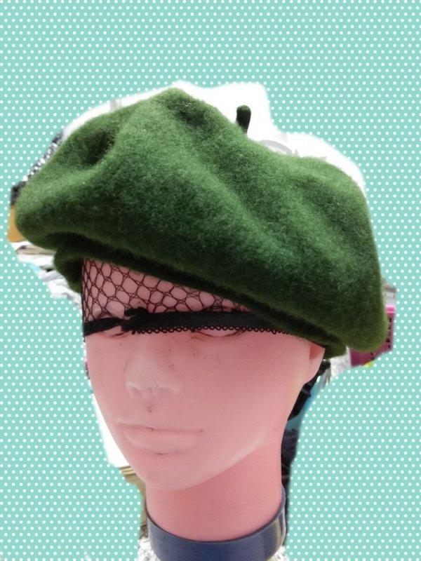 [出清] 毛帽 畫家帽 深綠色 絨帽