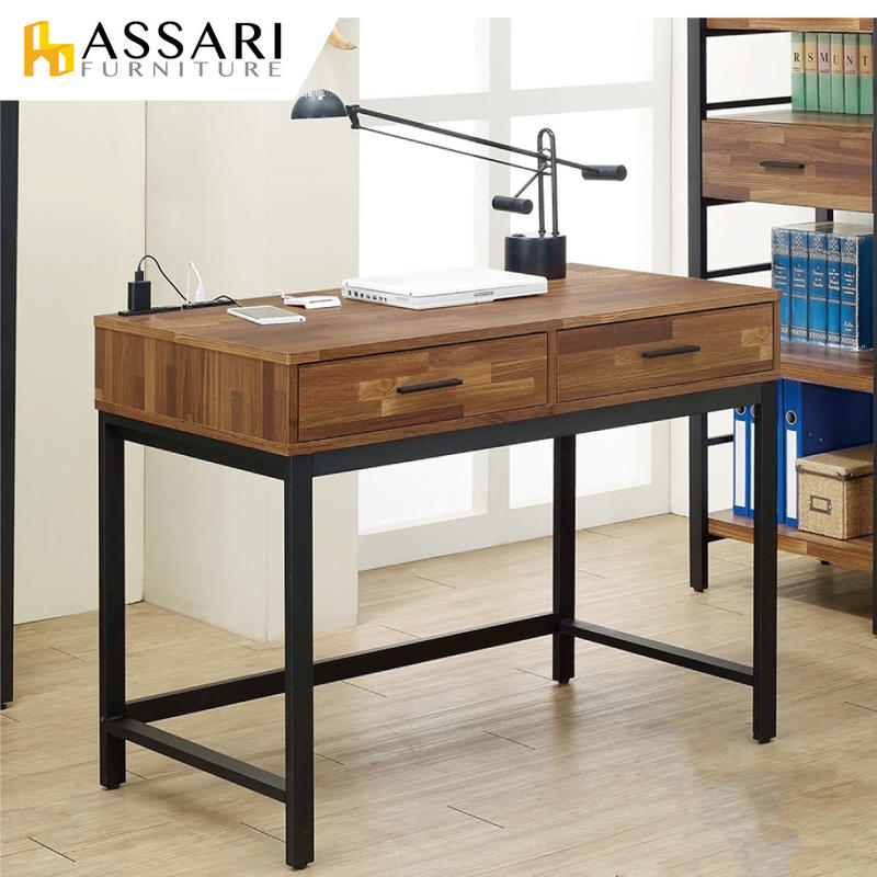 ASSARI-麥倫3尺附抽屜插座書桌/電腦桌(寬90x深60x高78cm)