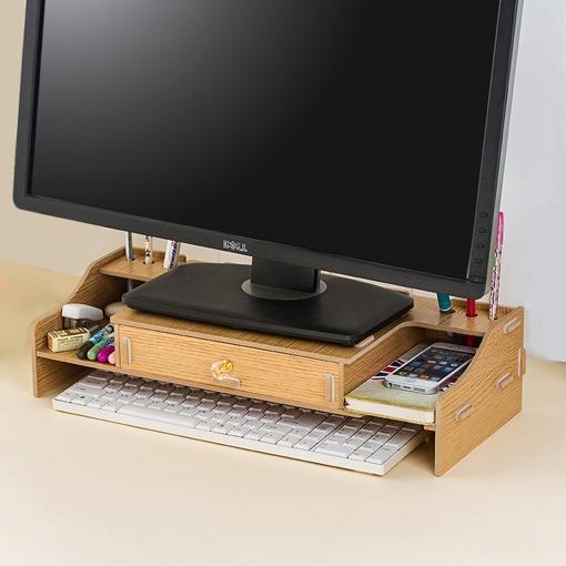 電腦螢幕置物架 DIY木質拼裝 電腦螢幕架 抽屜款 收納 置物 鍵盤 增高 托高 螢幕架 收納架