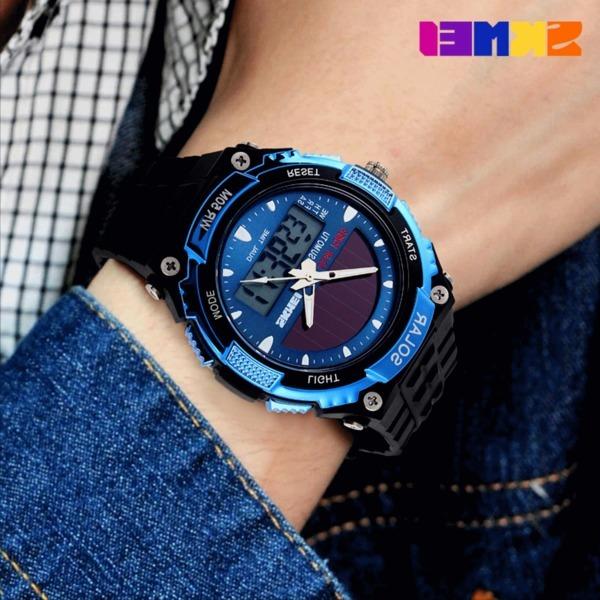 SKMEI時刻美男士時尚太陽能電子手錶 防水雙機戶外潮流運動 男電子手錶 學生腕錶 男錶