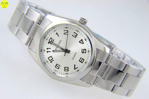 (六四三精品)3.4公分錶徑.不銹鋼錶殼及錶帶.精準錶!阿拉伯數字白面!