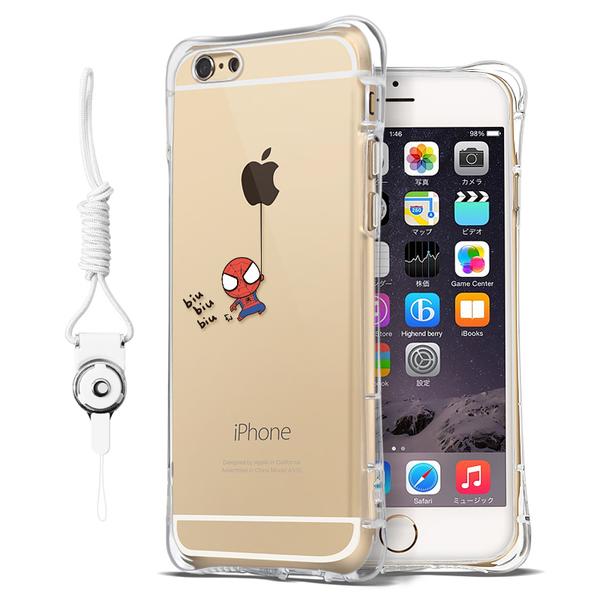 《過來福》創意造型iPhone7 i7 plus i6s i6+手機保護套手機殼清水套凱蒂貓/粉紅兔/米妮/蜘蛛人掛繩