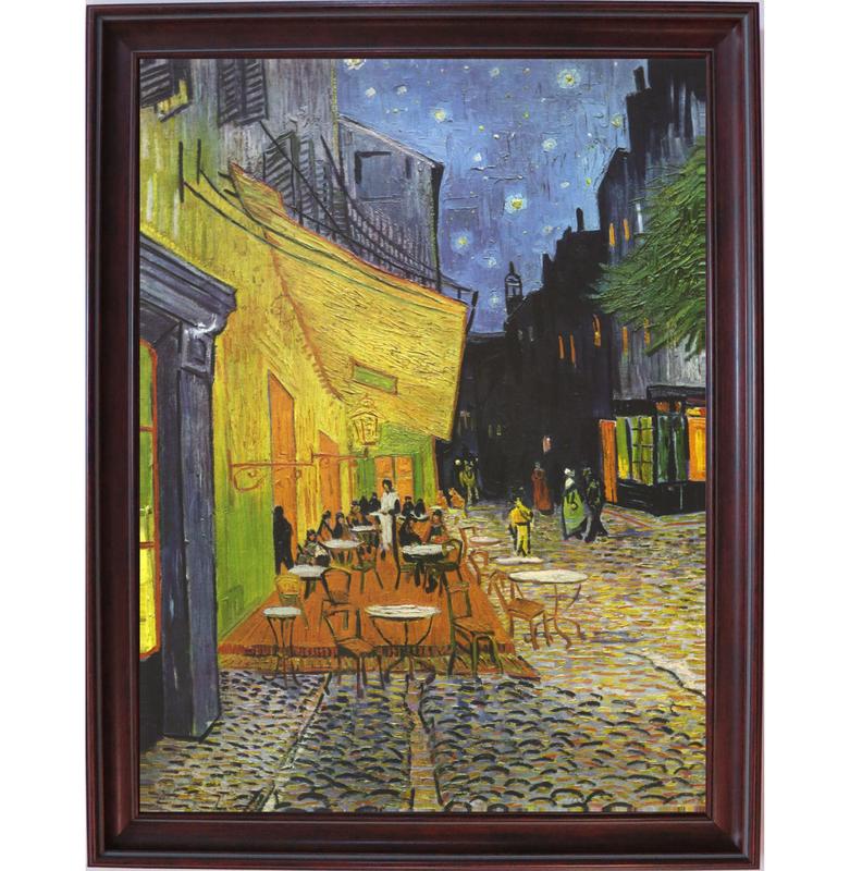 梵谷 夜晚露天咖啡座 街頭咖啡廳 咖啡館 咖啡屋 世界名畫 風景畫 裱框畫 裝飾畫 生活佈置 生活裝飾 家居裝飾 藝術畫