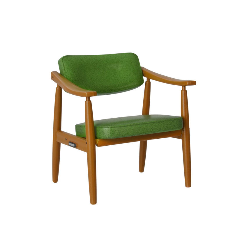 【QQ公仔物語】【NA256】【現貨滿千免運】60年代復古風迷你家具 新色篇 單賣 單人木椅 綠色皮椅 熱売商品 日版