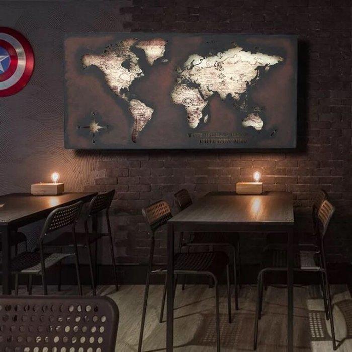 【北美小鎮】工業風 LOFT 復古 GLOBAL 世界地圖 仿舊 金屬掛畫 掛飾 藝術 咖啡廳 餐廳