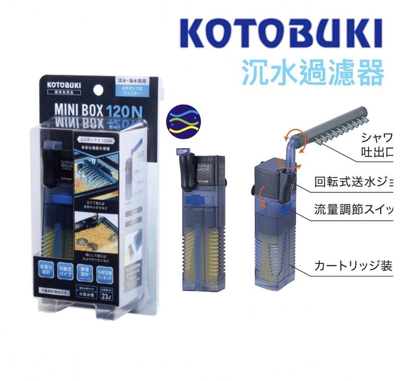微笑的魚水族☆日本KOTOBUKI【沉水過濾器+雨淋管Mini Box 120】(可當烏龜過濾器)