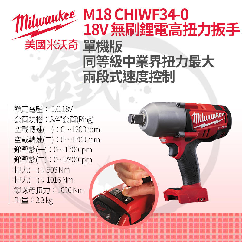 Milwaukee best sale m18 chiwf34