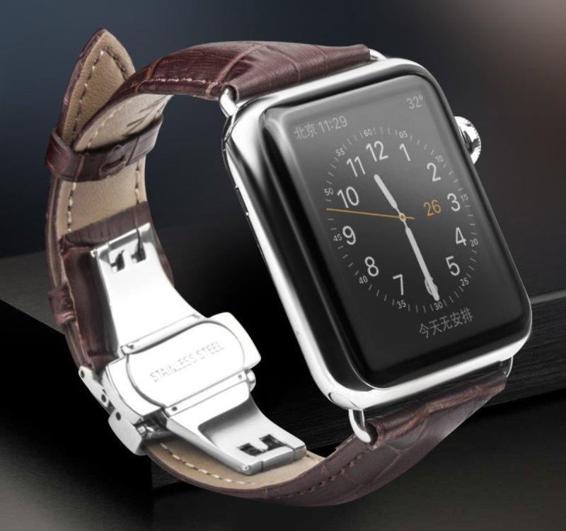 Apple Watch 4 5 6 7 SE 表帶 錶帶 真皮 柔軟 透氣 蝴蝶扣 (錶帶+連接器) watch7
