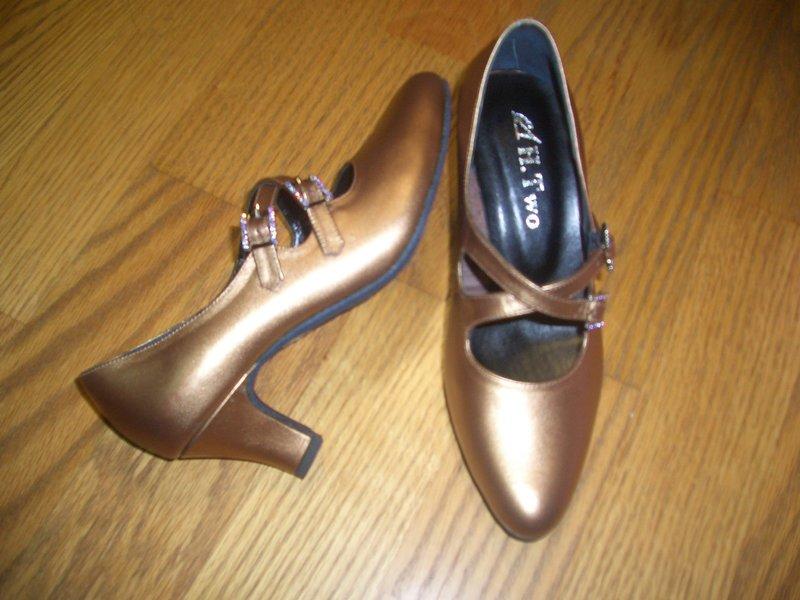 古銅色高跟標準舞鞋*送止滑墊可做包鞋穿*一鞋兩穿