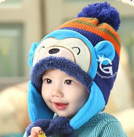 韓版猴子造型星星保暖帽/嬰兒毛線帽/護耳帽[220-01]mama88