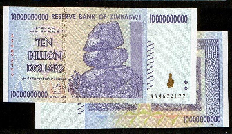 現貨 ZIMBABWE(辛巴威100億紙幣），P85，10000000000，2008，品相全新UNC