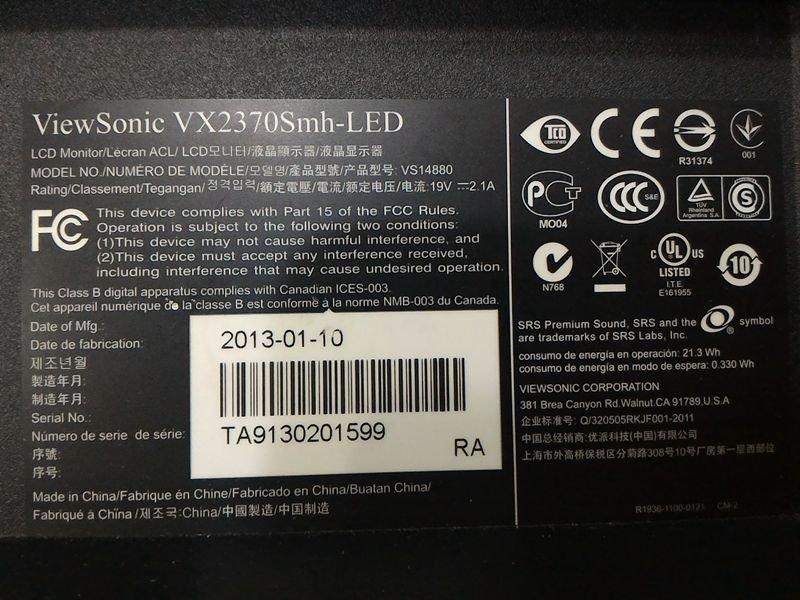 【J-SHOP】Viewsonic VX2370SMH-LED液晶螢幕破屏零件拆賣150元起