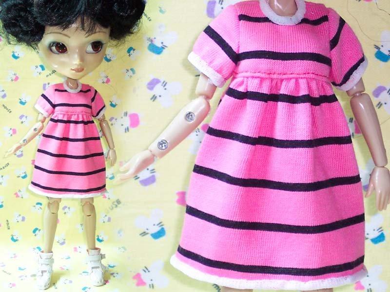 ＜夢幻模型娃娃屋 ＞小布.小佩...粉紅條紋針織洋裝