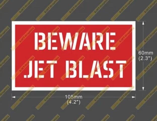 【崇武---CWI】防水防曬貼紙 "BEWARE JET BLAST" 注意噴射尾流 警告貼紙 105*60mm 現貨