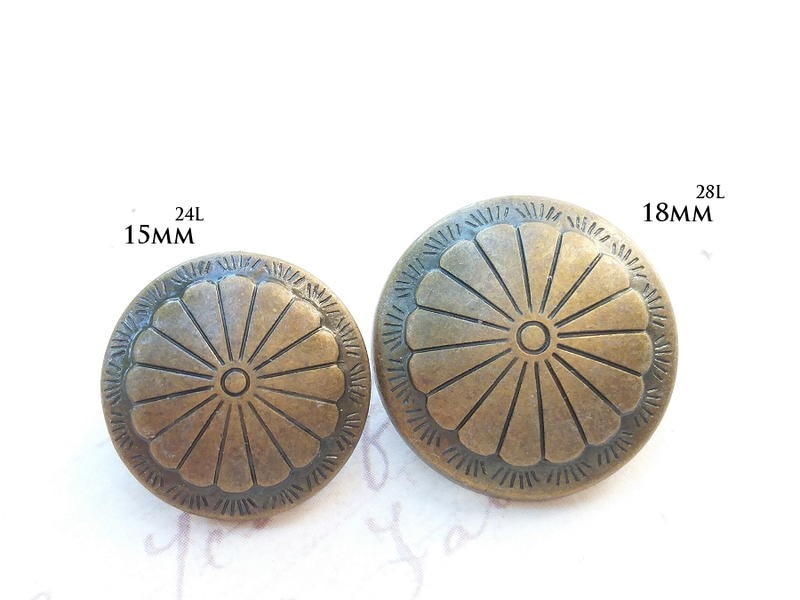 DAda緞帶‧I60601-15mm/18mm日式菊花仿復古青銅鈕扣(自選)2個$12~15