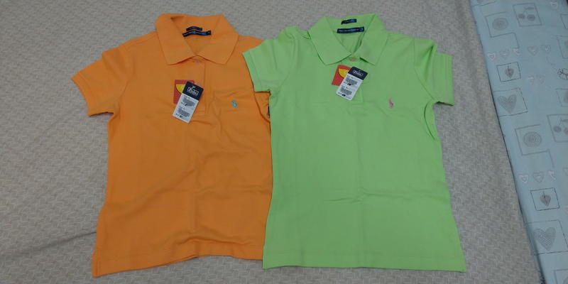POLO 女童 兒童 橘色 綠色 短袖上衣 T恤，尺寸S 約120公分身高穿～全新