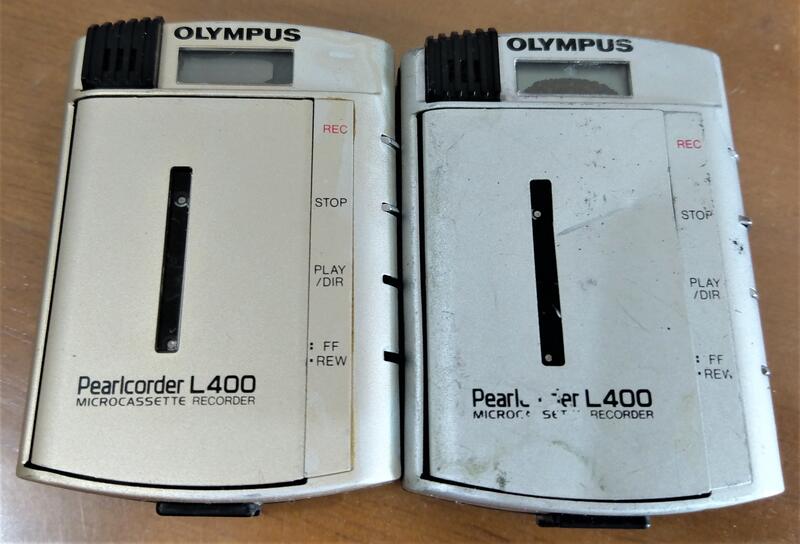 OLYMPUS 小型密錄機Pearlcorder L400兩部合售，故障機不過電，當拆件用