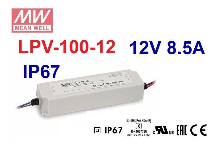 【附發票有保固】LPV-100-12 12V 8.5A 100W 防水變壓器 明緯 MW LED燈具用~NDHouse