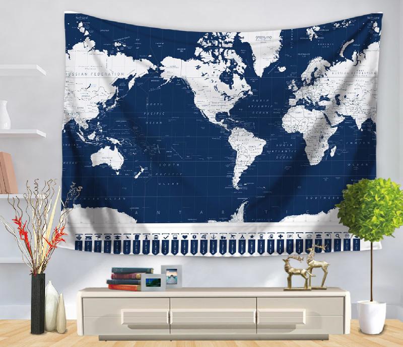 床頭掛毯、世界地圖掛布、蓋巾、掛毯、牆壁裝飾、毯壁掛、桌布沙發巾