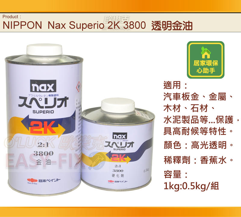 【歐樂克修繕家】 NIPPON NAX SUPERIO 2K 3800金油1:0.5 KG組 汽車 機車 板金 木頭金油