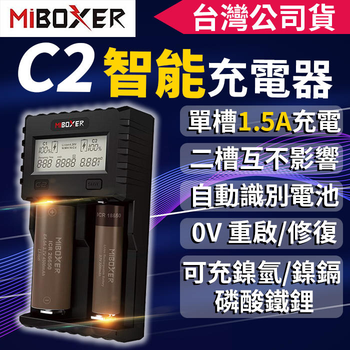 【傻瓜批發】MiBOXER C2-3000 1.5A*2 快充充電器-電池修復/內阻測量/18650鋰電池/鎳氫/磷酸鋰