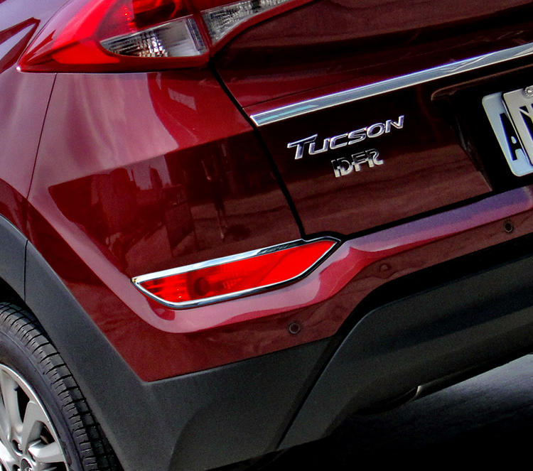 圓夢工廠 Hyundai Tucson 2016 ~ 19 改裝 鍍鉻銀 原廠後保險桿飾貼 後霧燈框貼 LED反光片框貼